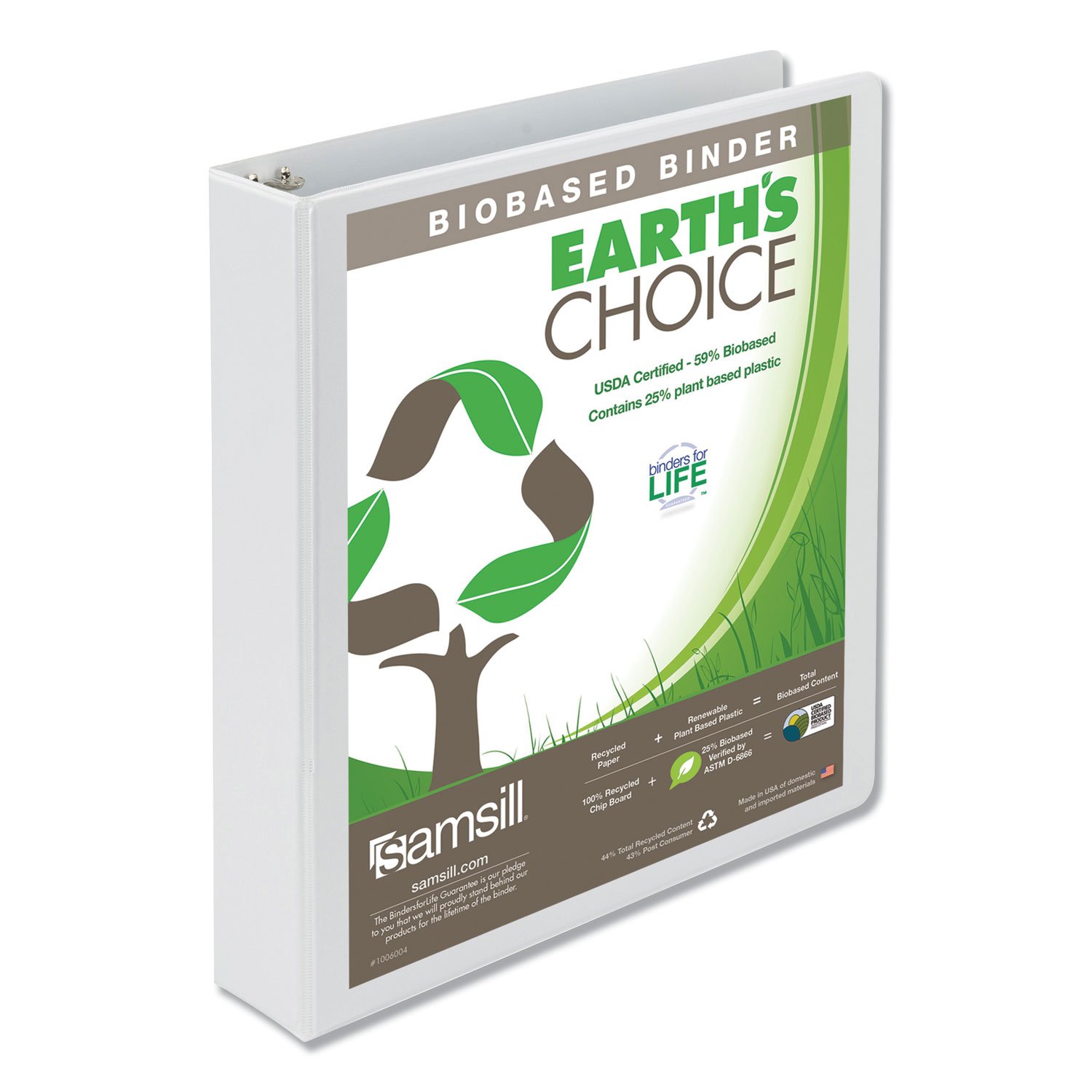 620485.jpg Samsill Earth's Choice Plant-Based Round Ring View Binder, 3 Rings, 1.5" Capacity, 11 x 8.5, White (18957) - Image 1