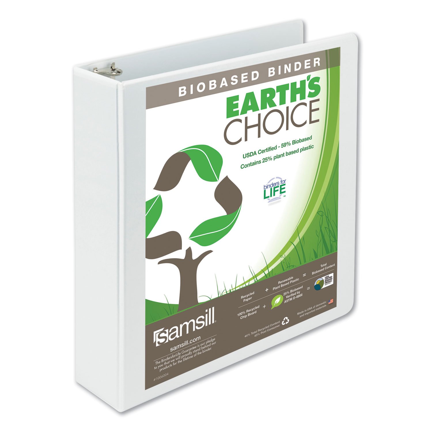 620524.jpg Samsill Earth's Choice Plant-Based Round Ring View Binder, 3 Rings, 2" Capacity, 11 x 8.5, White (18967) - Image 1