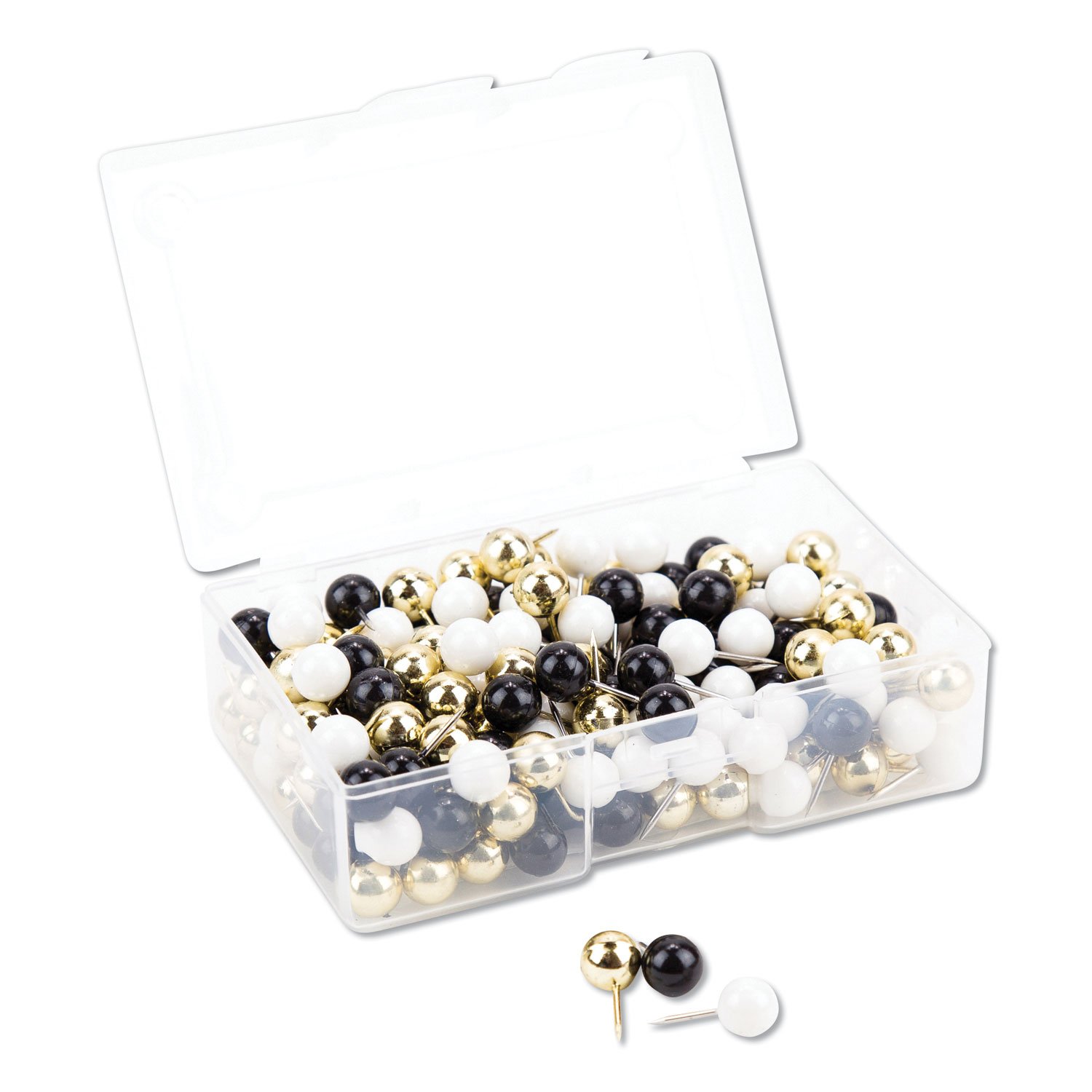 625509.jpg U Brands Fashion Sphere Push Pins, Plastic, Assorted, 0.44", 200/Pack (3084U0624) - Image 1
