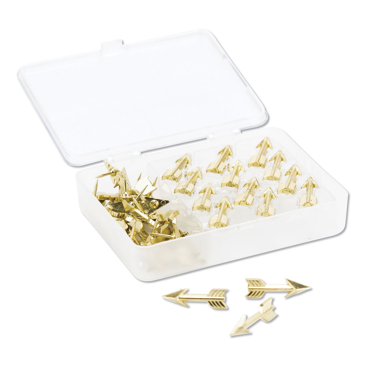 625539.jpg U Brands Fashion Push Pins, Steel, Gold, 0.38", 36/Pack 0.38" Shank - 0.88" Head - Gold - 36 / Pack (3083U0624) - Image 1