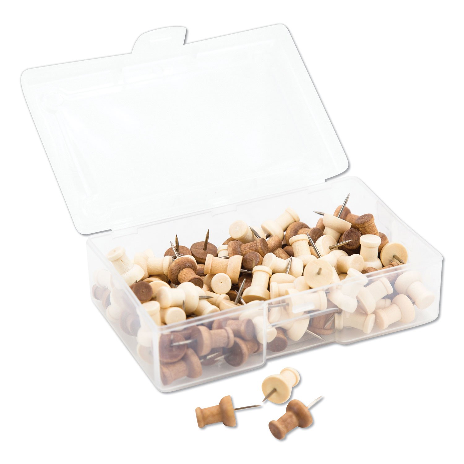625546.jpg U Brands Fashion Push Pins, Wood, Assorted, 0.38", 100/Pack (3085U0624) - Image 1