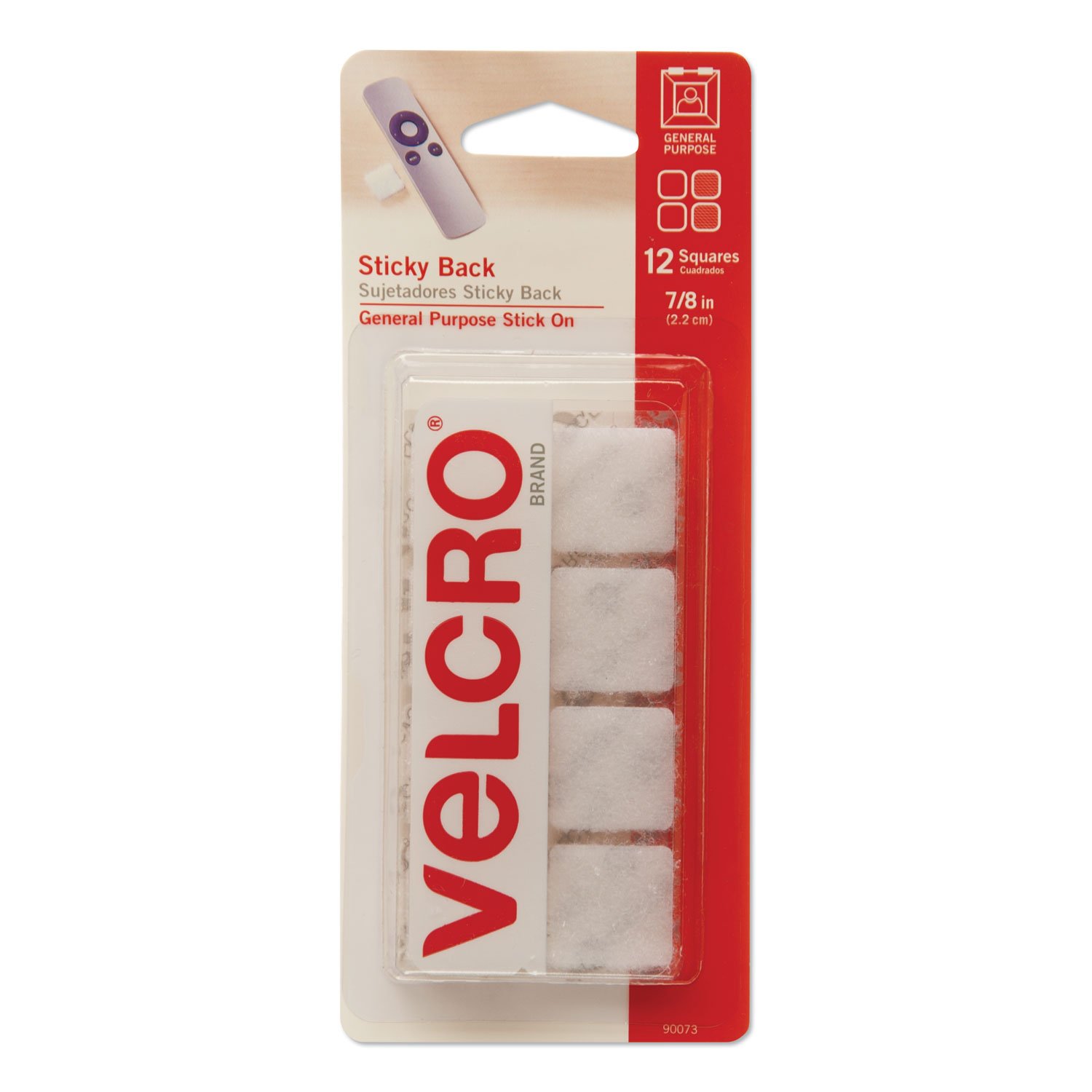 638045.jpg Velcro Sticky-Back Fasteners, Removable Adhesive, 0.88" x 0.88", White, 12/Pack (90073) - Image 1