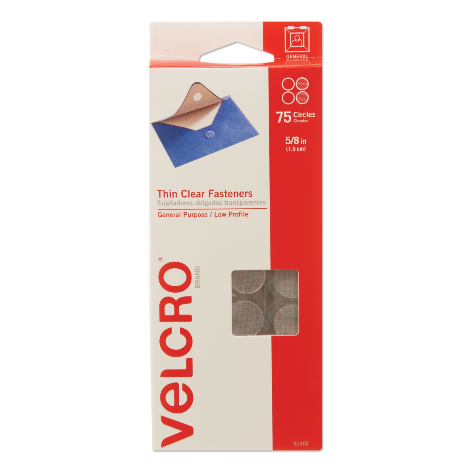 638061.jpg Velcro Sticky-Back Fasteners, Removable Adhesive, 0.63" dia, Clear, 75/Pack (91302) - Image 1