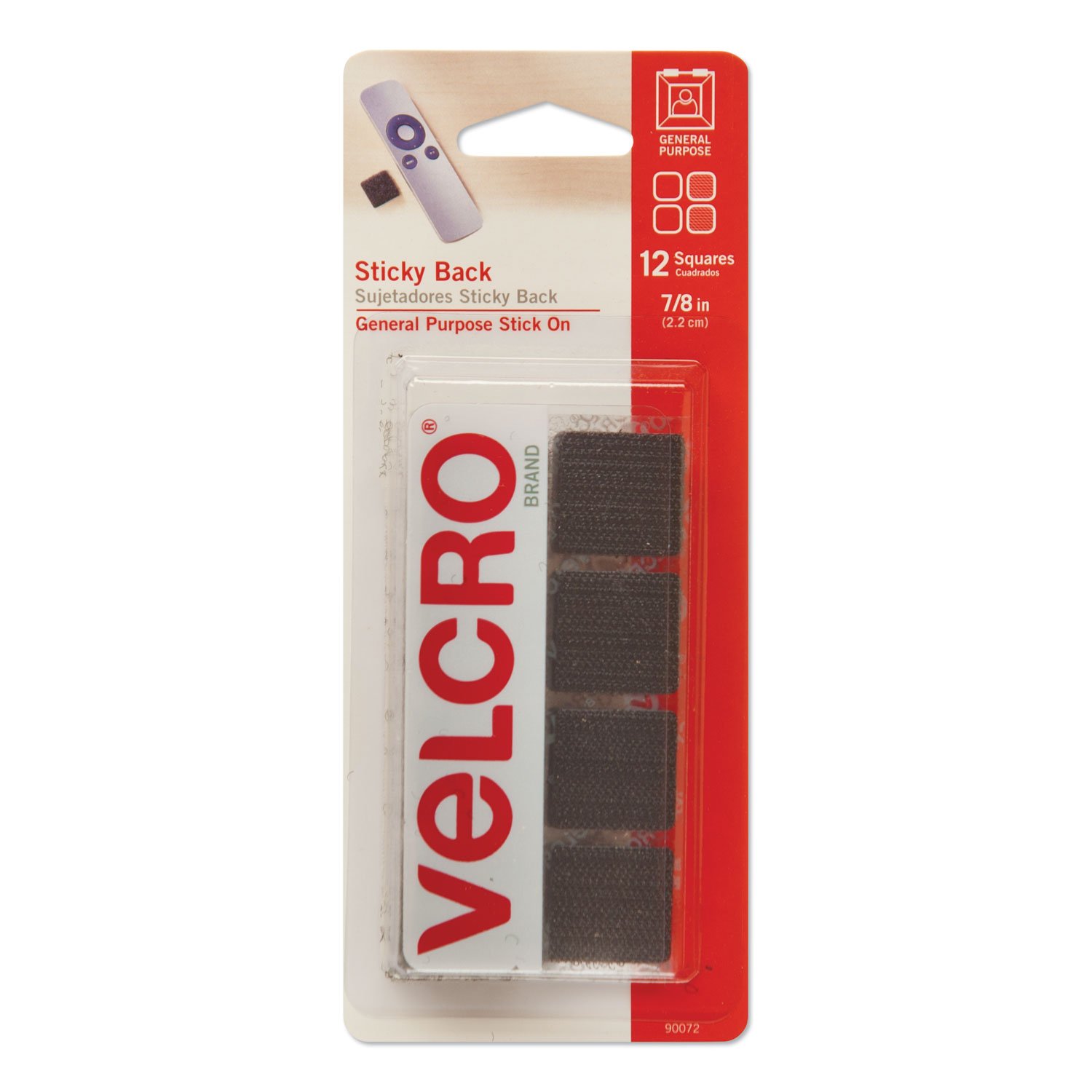 638073.jpg Velcro Sticky-Back Fasteners, Removable Adhesive, 0.88" x 0.88", Black, 12/Pack (90072) - Image 1