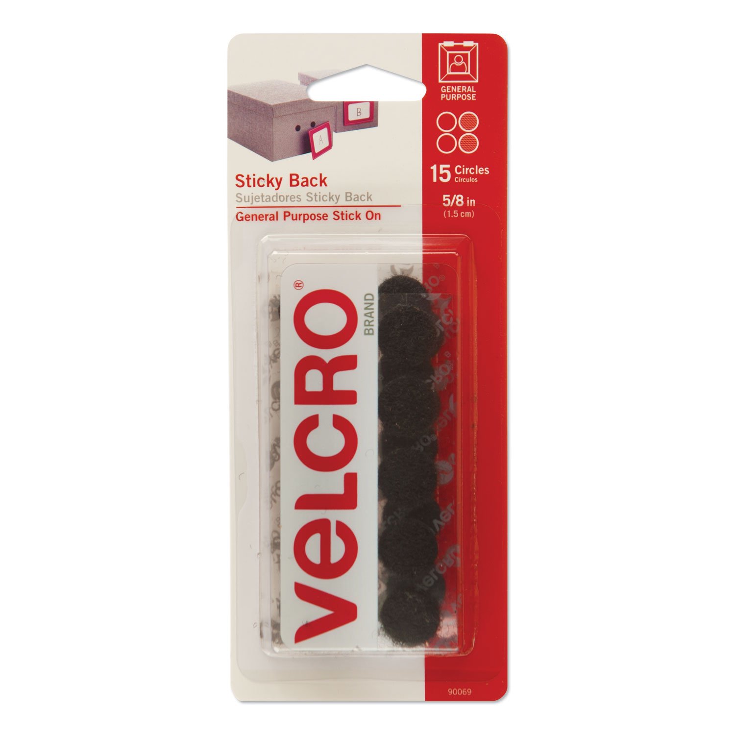 638095.jpg Velcro Sticky-Back Fasteners, Removable Adhesive, 0.63" dia, Black, 15/Pack (90069) - Image 1