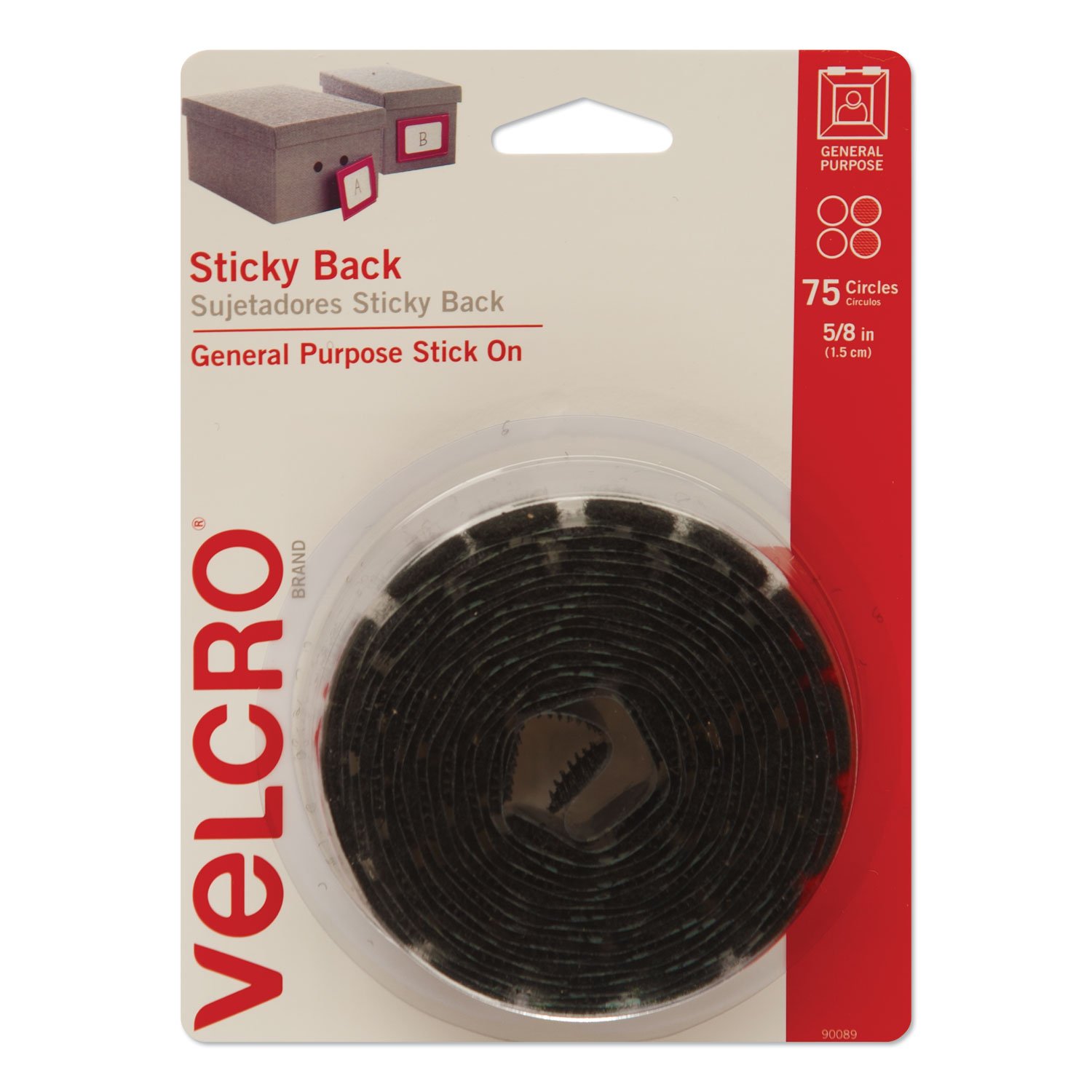 638103.jpg Velcro Sticky-Back Fasteners, Removable Adhesive, 0.63" dia, Black, 75/Pack (90089) - Image 1