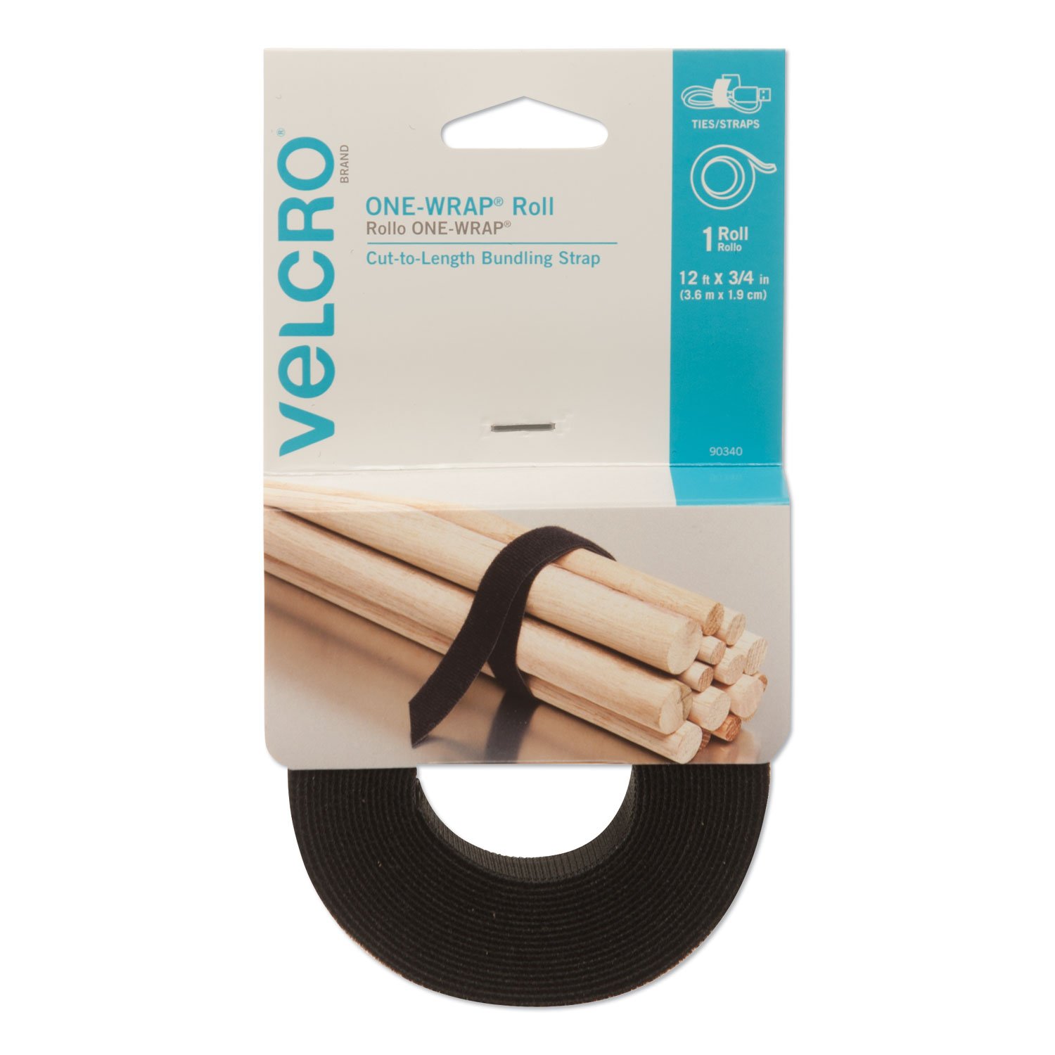 638115.jpg Velcro ONE-WRAP Pre-Cut Standard Ties, 0.75" x 12", Black (90340) - Image 1