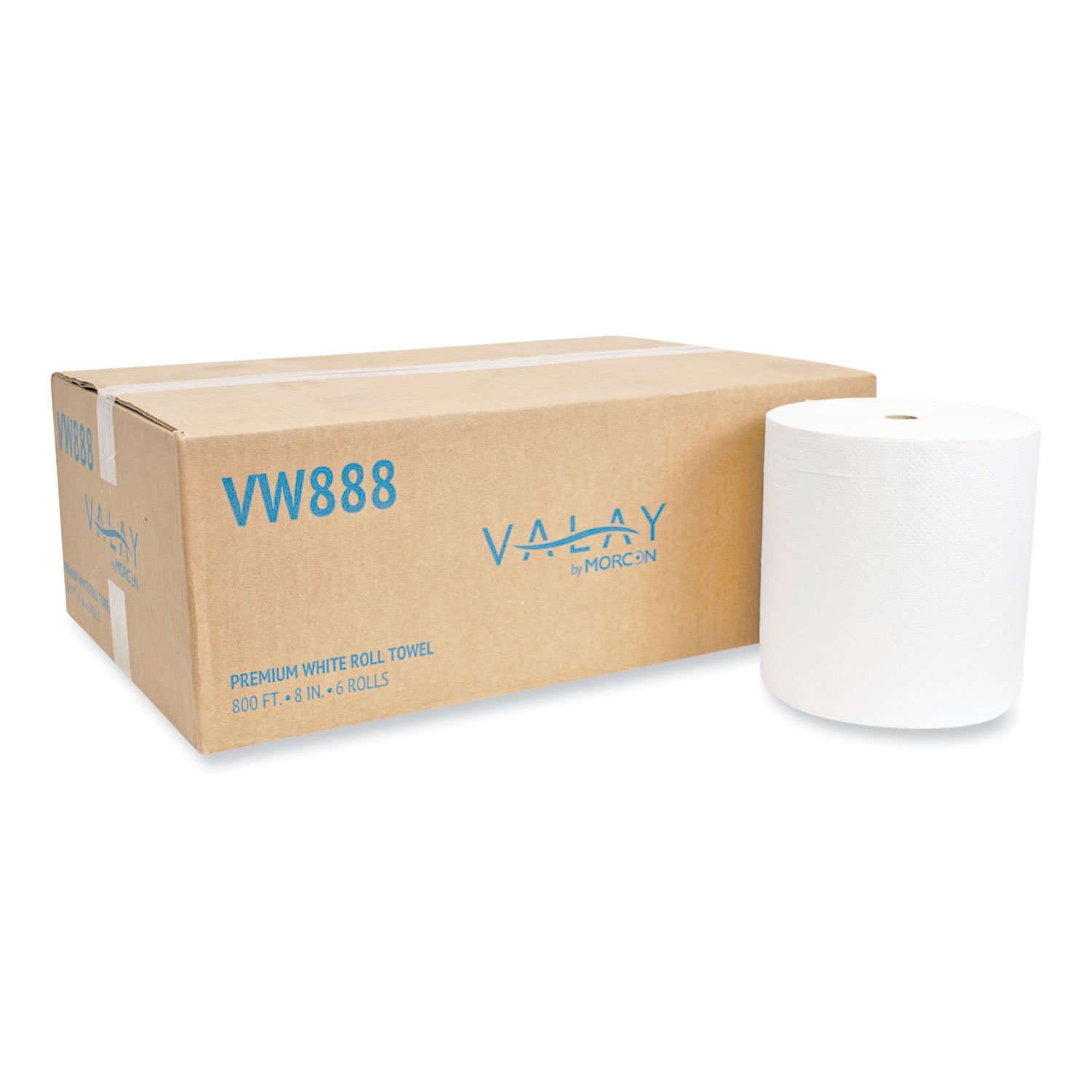 716600.jpg Morcon Paper Valay Proprietary Roll Towels, 1-Ply, 8" x 800 ft, White, 6 Rolls/Carton (VW888) - Image 1