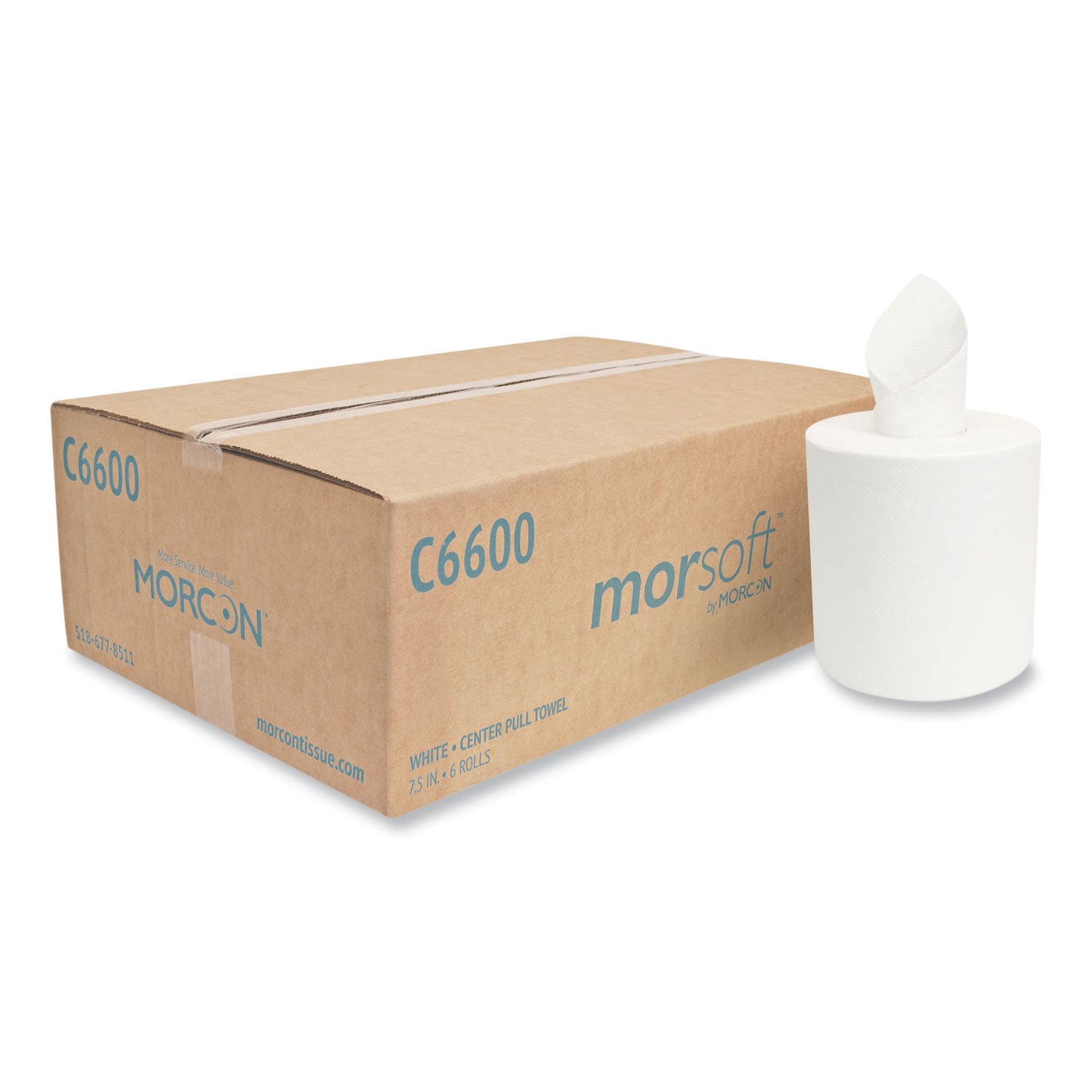 716637.jpg Morcon Paper Morsoft Center-Pull Roll Towels, 2-Ply, 6.9" dia, White, 600 Sheets/Roll, 6 Rolls/Carton (C6600) - Image 1