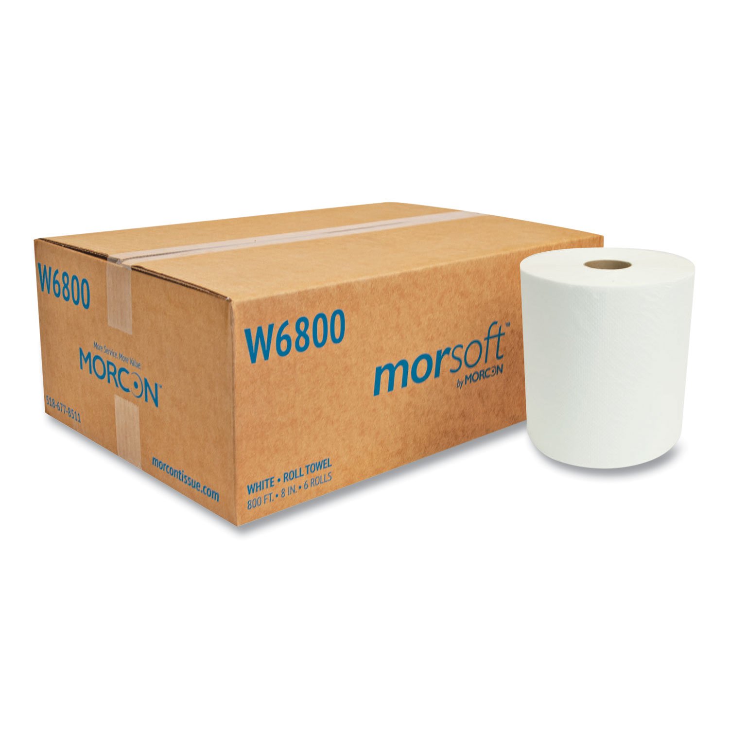 716706.jpg Morcon Paper Morsoft Universal Roll Towels, 1-Ply, 8" x 800 ft, White, 6 Rolls/Carton (W6800) - Image 1