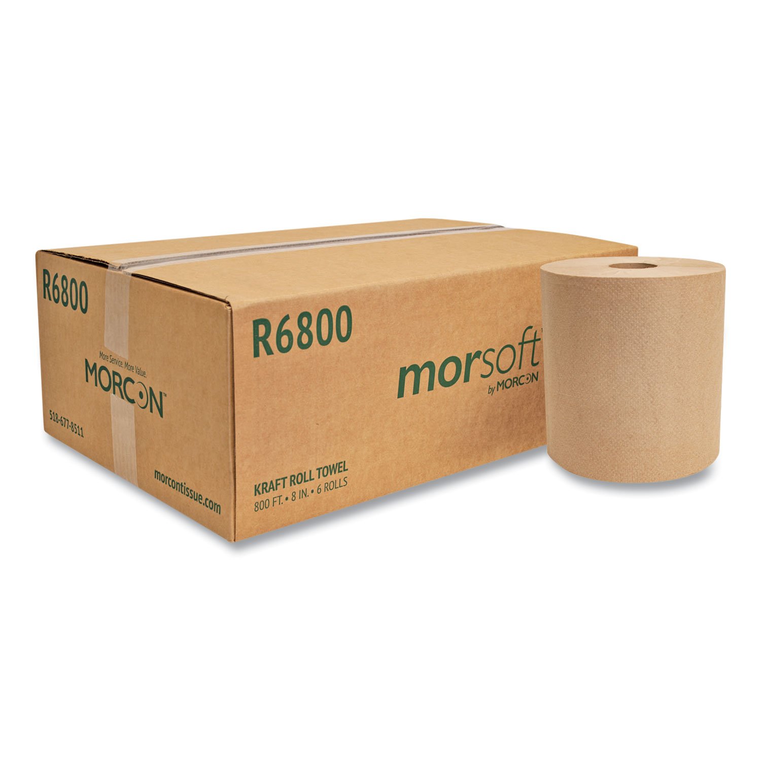716759.jpg Morcon Paper Morsoft Universal Roll Towels, 1-Ply, 8" x 800 ft, Brown, 6 Rolls/Carton (R6800) - Image 1