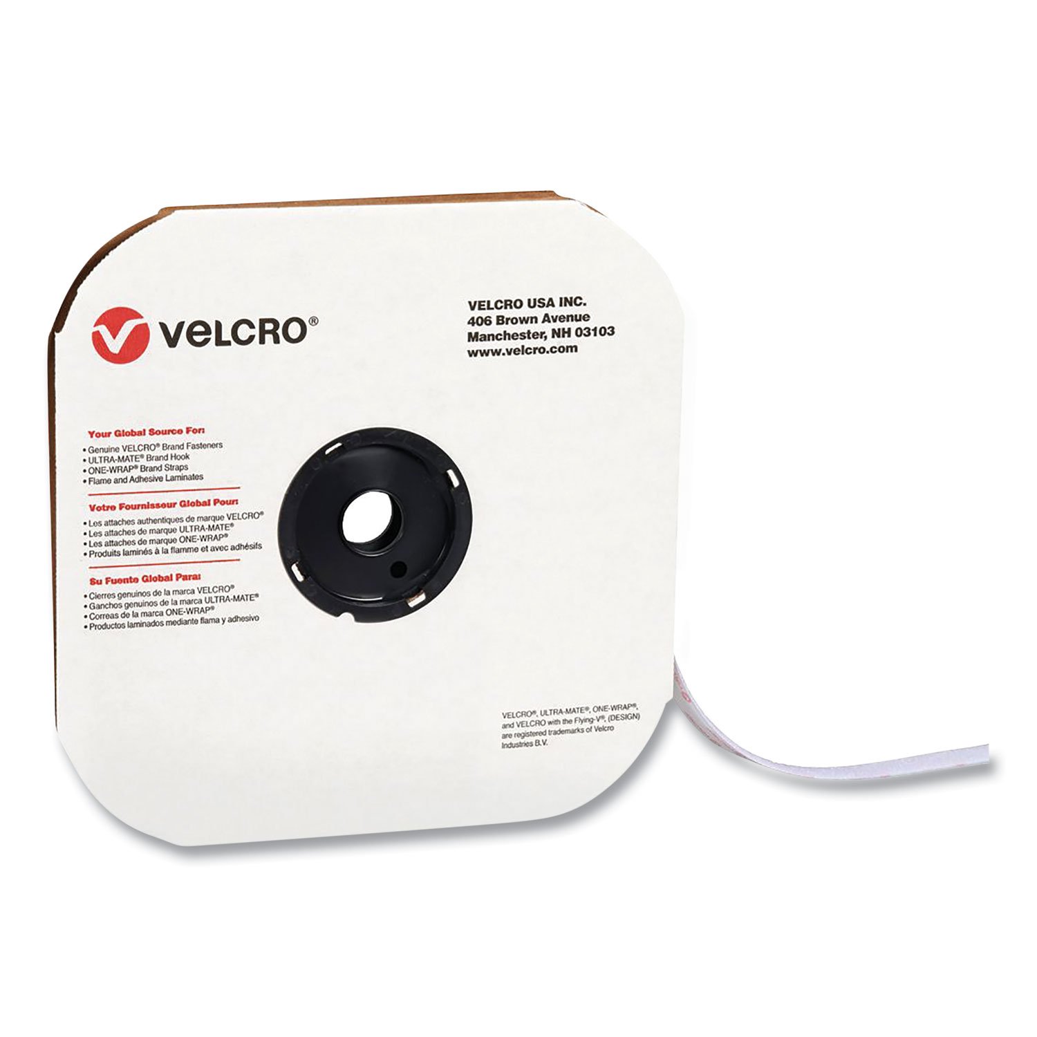 731640.jpg Velcro Sticky-Back Fasteners, Loop Side, 0.63" x 75 ft, White (190821) - Image 1