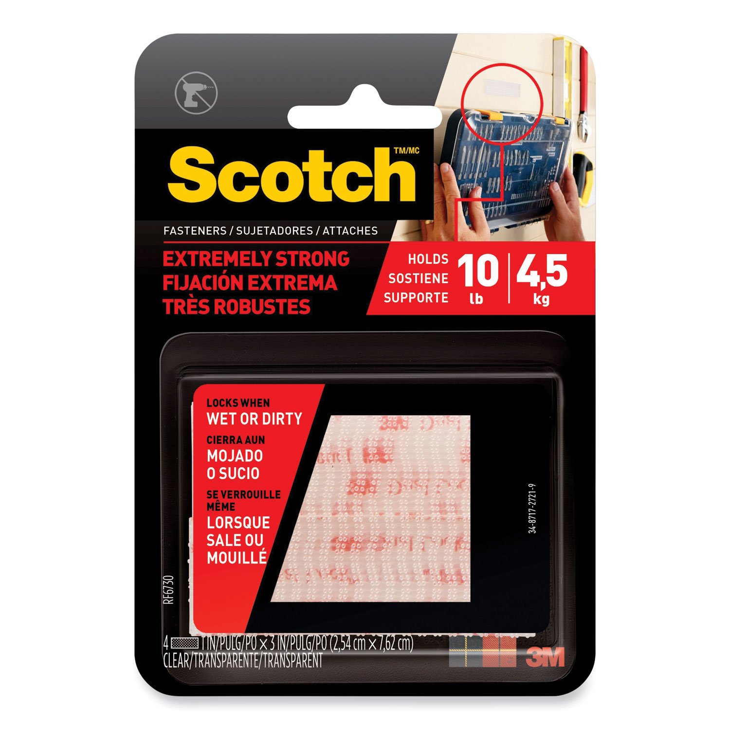 830870.jpg Scotch Extreme Fasteners, 1" x 3", Clear, 2/Pack (RF6730) - Image 1