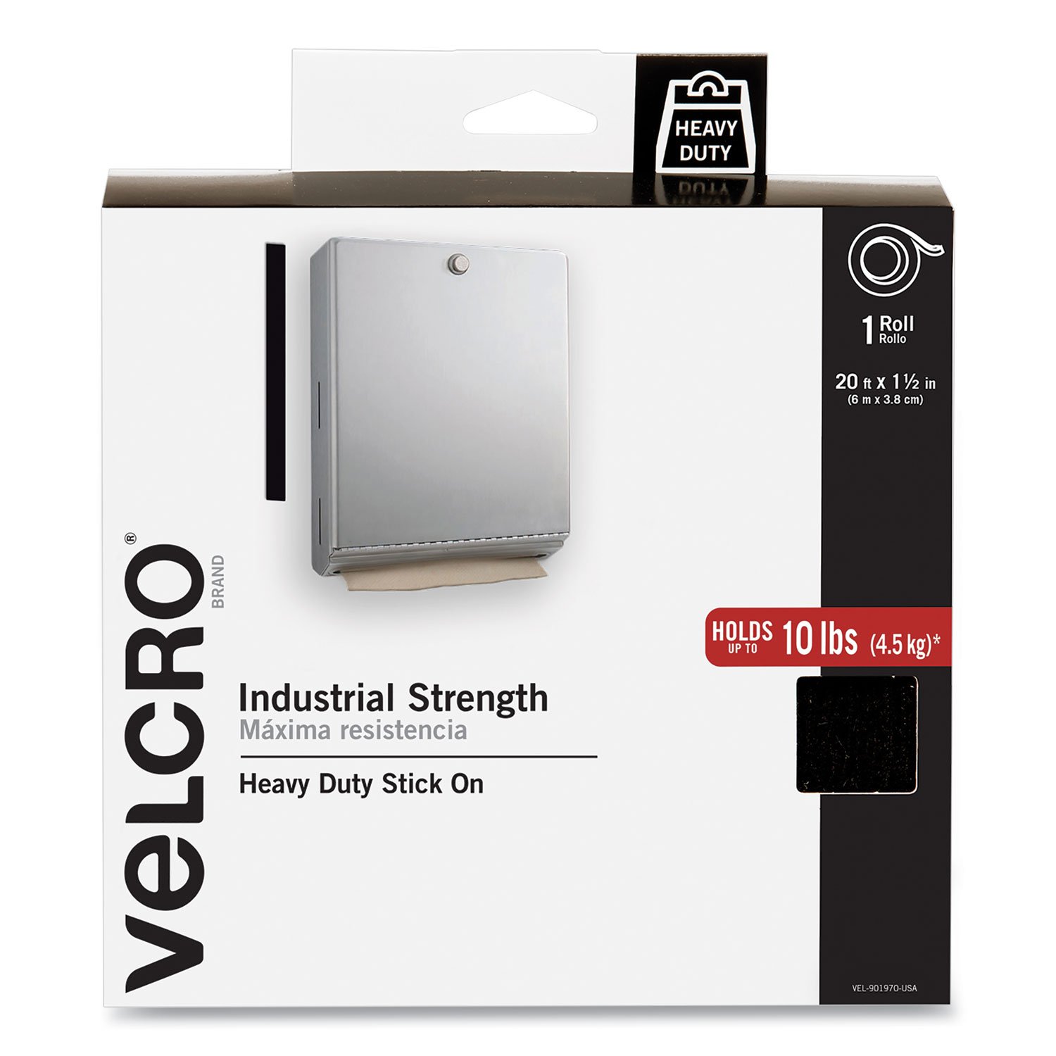 863614.jpg Velcro Industrial-Strength Heavy-Duty Fasteners with Dispenser Box, 2" x 15 ft, Black (90197) - Image 1