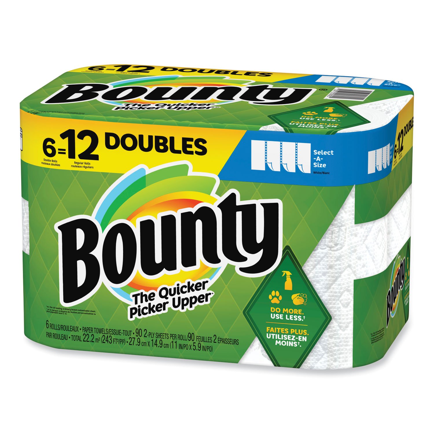 863921.jpg Bounty Select-a-Size Kitchen Roll Paper Towels, 2-Ply, 6 x 11, White, 90 Sheets/Double Roll, 6 Rolls/Carton (05825) - Image 1