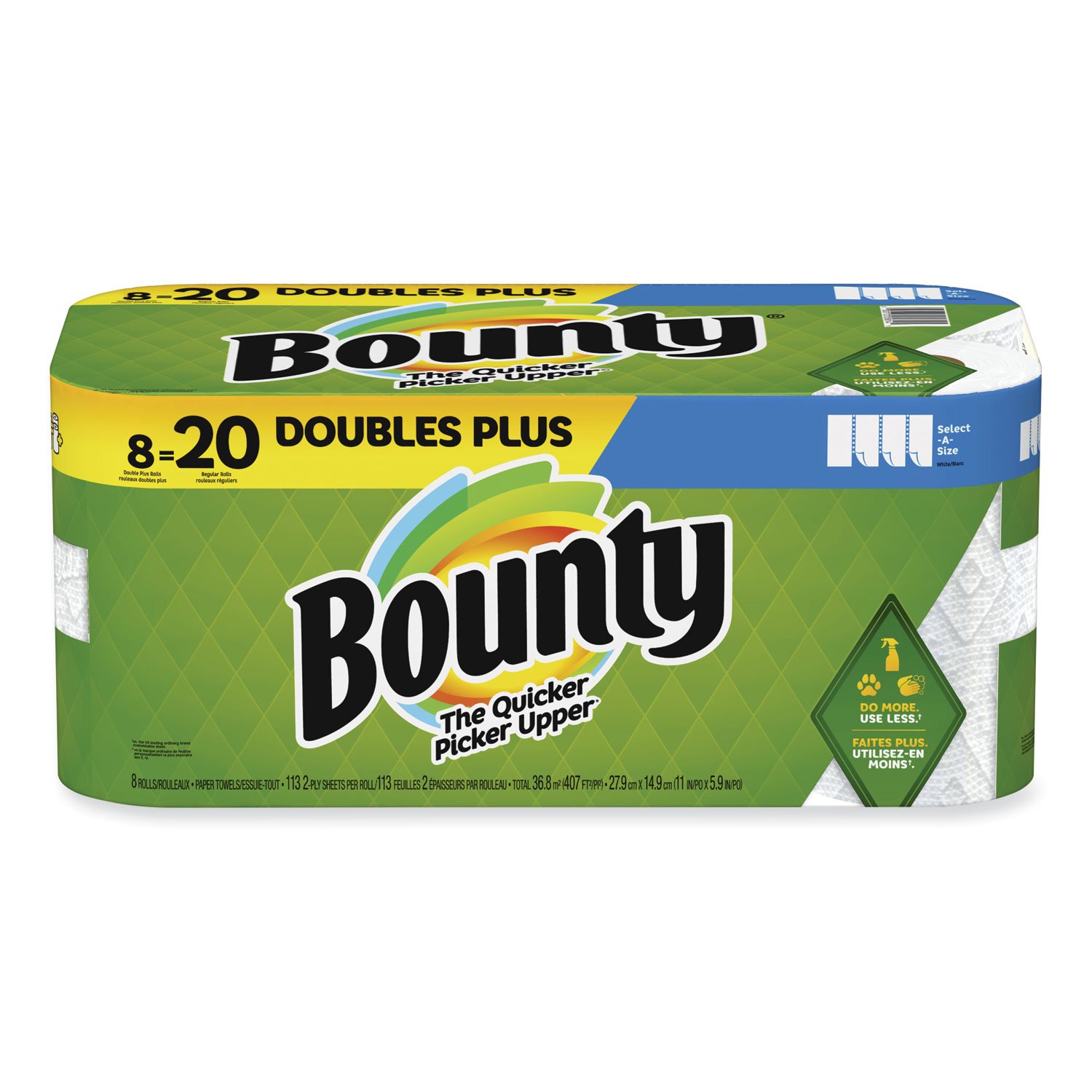 864744.jpg Bounty Select-a-Size Kitchen Roll Paper Towels, 2-Ply, 5.9 x 11, White, 113 Sheets/Double Plus Roll, 8 Rolls/Pack (05814) - Image 1