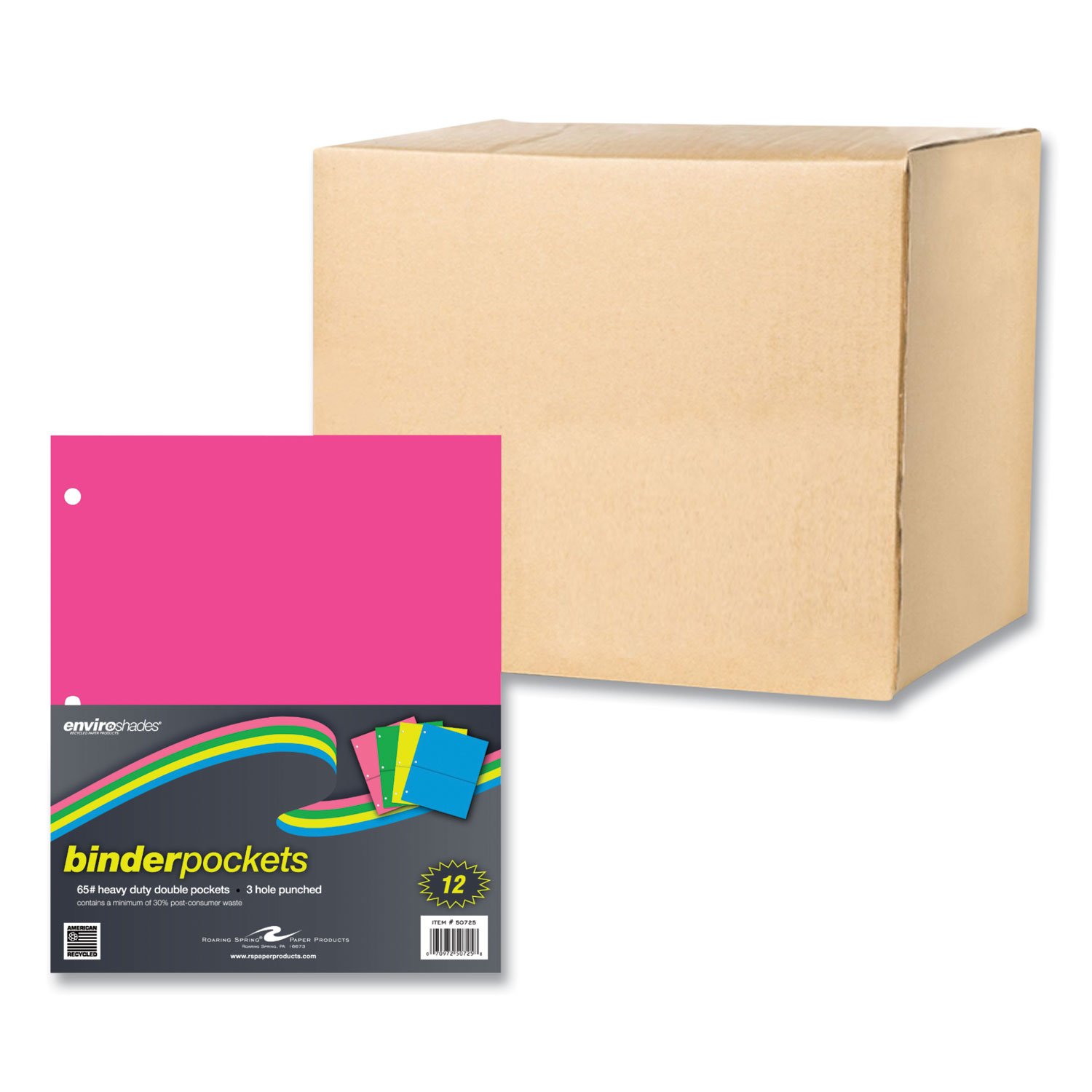 884026.jpg Roaring Spring Binder Pocket, 9 w x 11 h, Assorted Colors, 144/Carton (50725CS) - Image 1