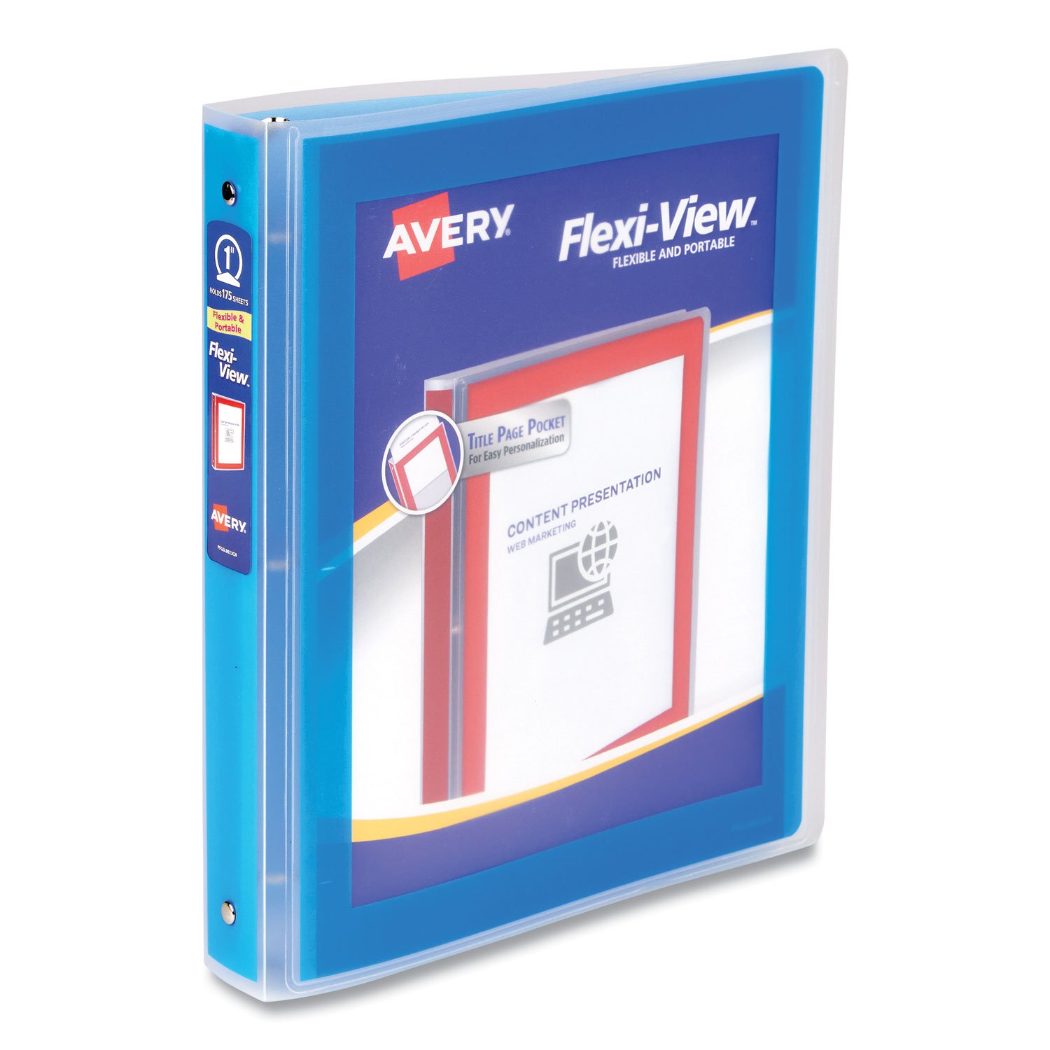 895790.jpg Avery Flexi-View Binder with Round Rings, 3 Rings, 1" Capacity, 11 x 8.5, Blue (17607) - Image 1