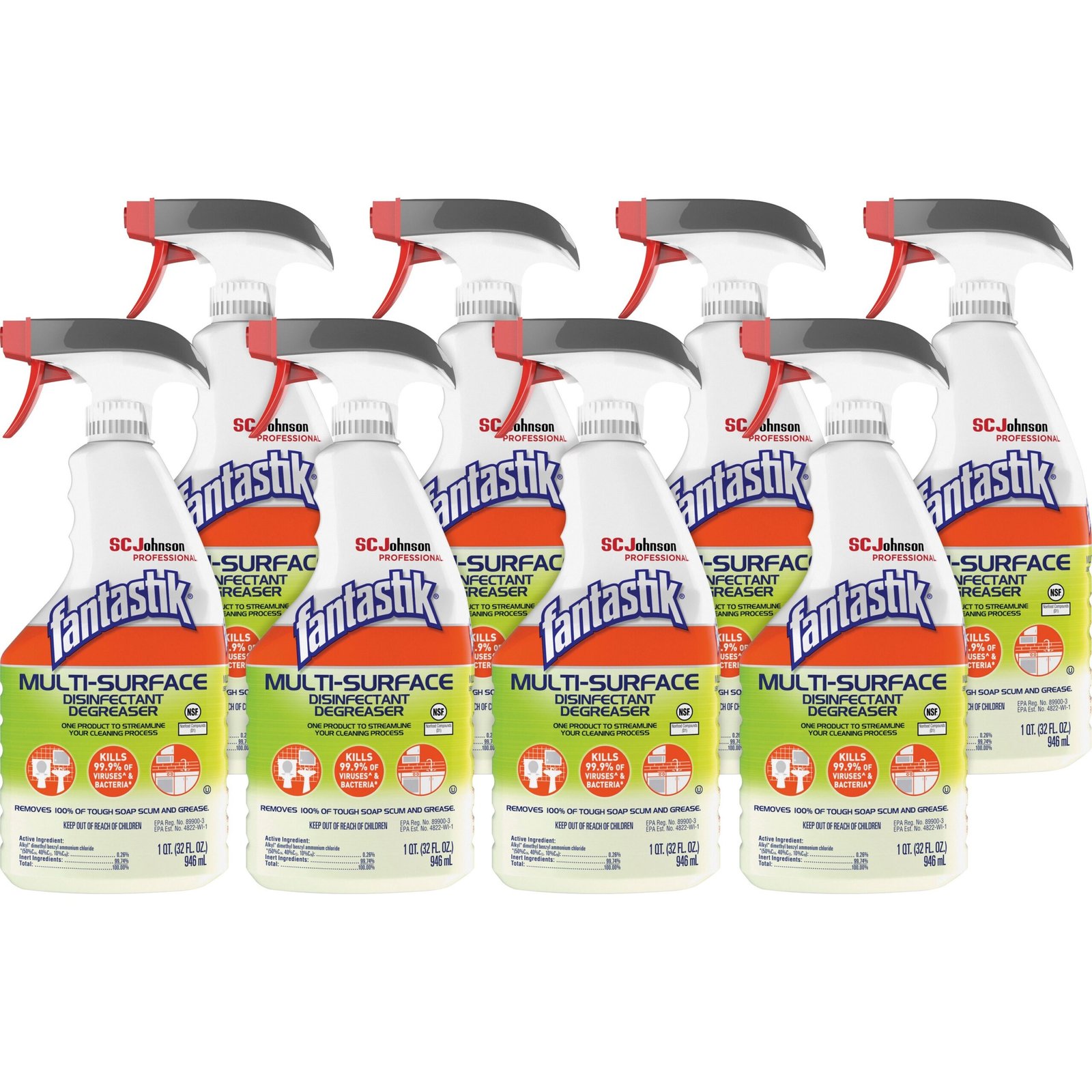 SJN311836-1657665526.jpg Fantastik Multi-Surface Disinfectant Degreaser, Herbal, 32 oz Spray Bottle, 8/Carton (311836) - Image 1